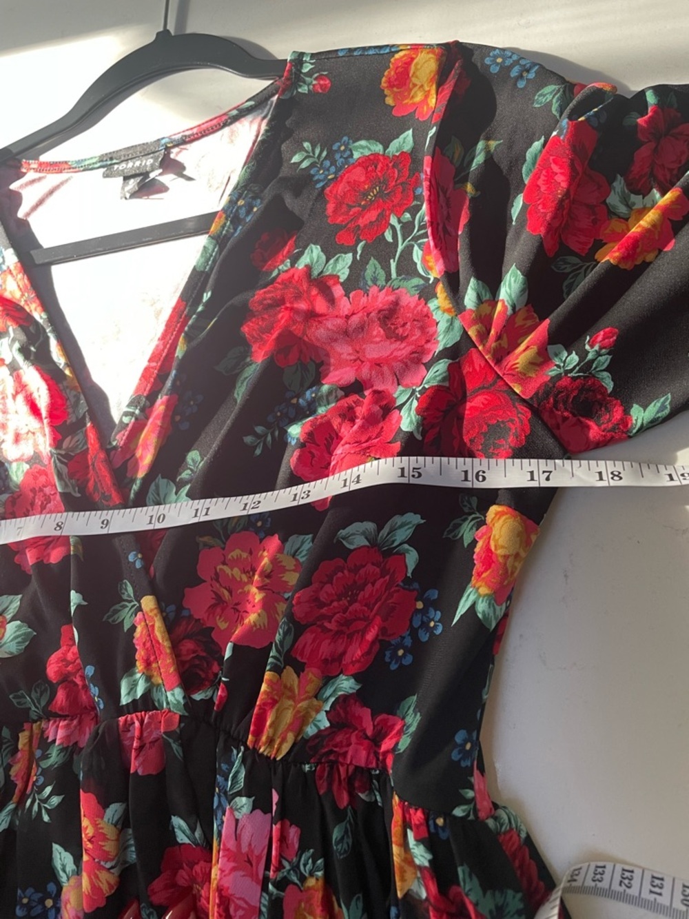 Torrid MINI CHIFFON AND STUDIO
KNIT SURPLICE
DRESS Black Floral Dress - Picture 13 of 17